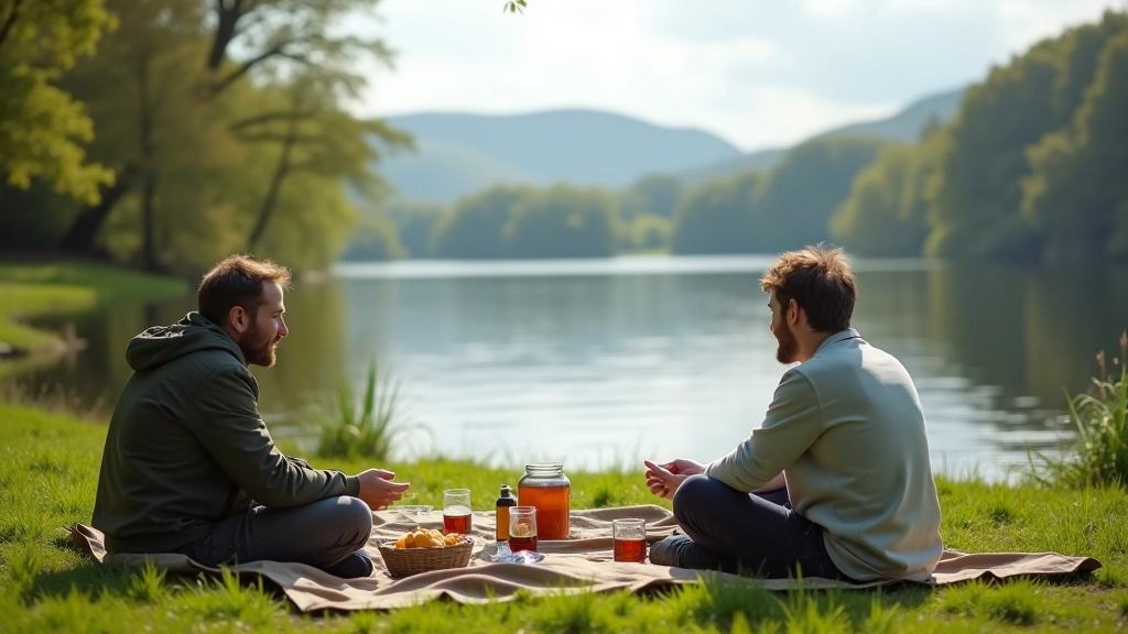 People enjoying a peaceful picnic by a scenic Irish lakeside